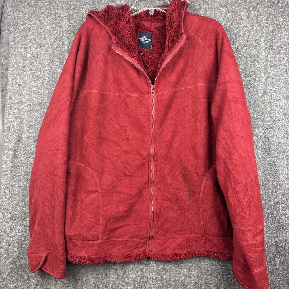Faded Glory Women's‎ 3X Hoodie Red Sherpa Lined Full Zip Long Sleeve